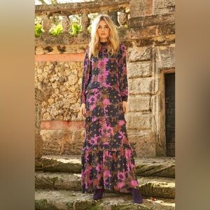 Oliphant Design Mock Neck Maxi Suzani Navy Size Medium